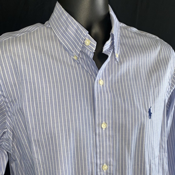 Ralph Lauren Custom Fit Blue White Striped Oxford Shirt Men's 15 1/2 32/33 - Picture 3 of 13